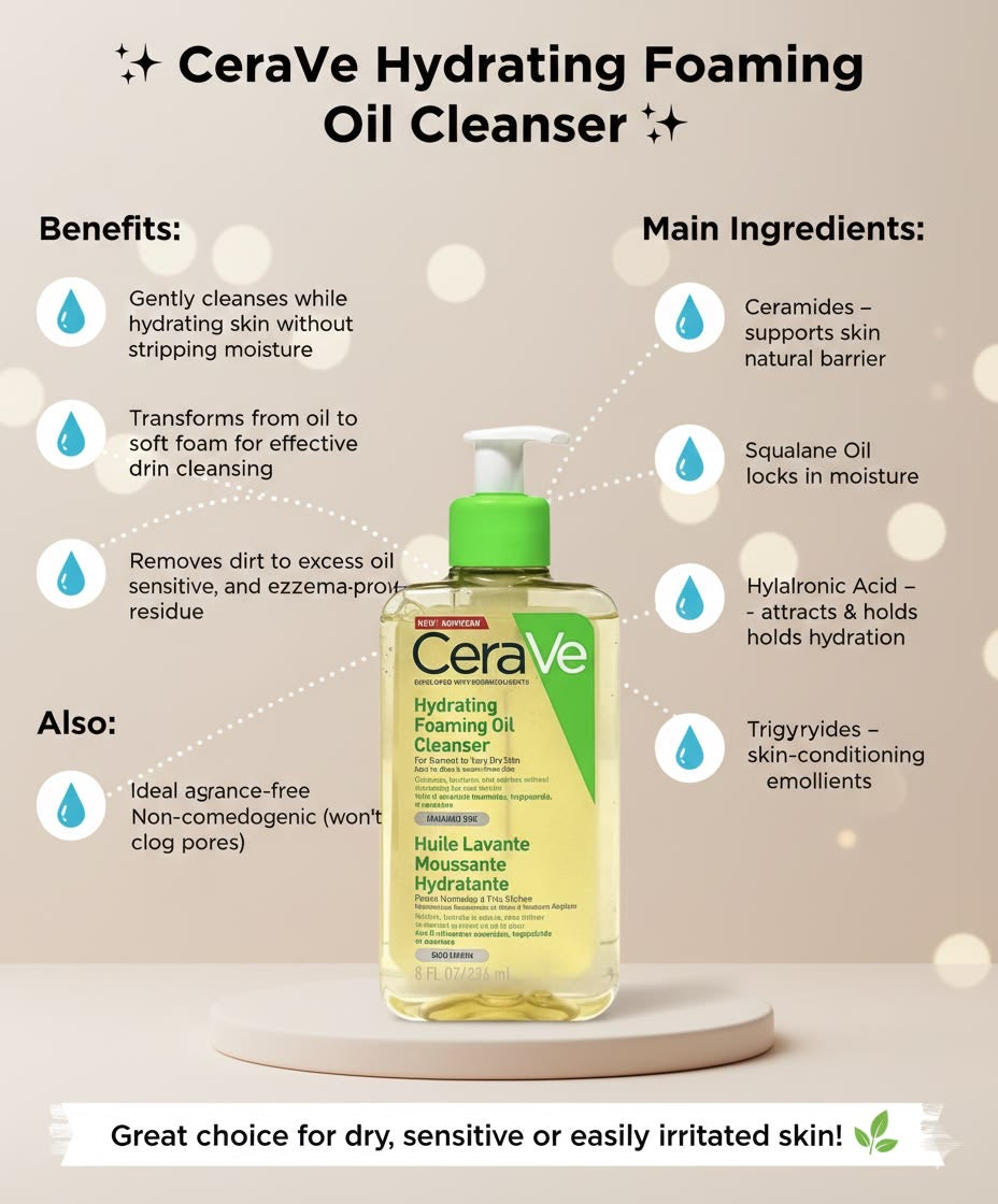 CeraVe Hydrating Foaming Oil Cleanser – Nettoyage Doux et Hydratant 473 ml