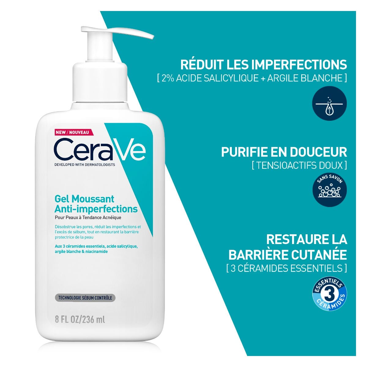 CeraVe Gel Anti-Imperfections 236ml – Soin Purifiant et Rééquilibrant